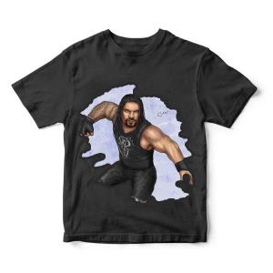 Black  WWE Roman Reigns Action Digital Printed Kids T Shirt