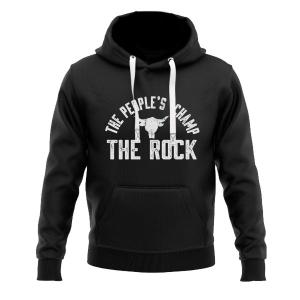 Black  The Rock The People's Champ Logo  Digital Print Kangaroo Hoodie