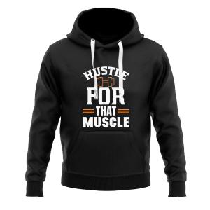 Hustle For That Muscle Digital Print Black Kangaroo Hoodie 