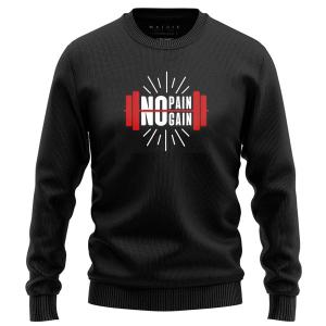 Gym - No Pain No Gain Digital Print Black Sweat Shirt