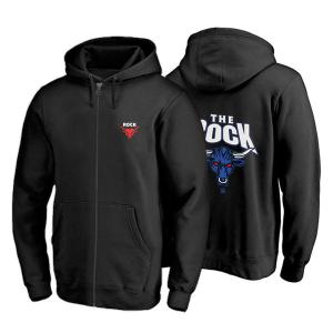 The Rock  Bull Logo Digital Print Black Zipper Hoodie