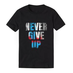 Never Give Up Black Cotton Digital Printed T Shirt