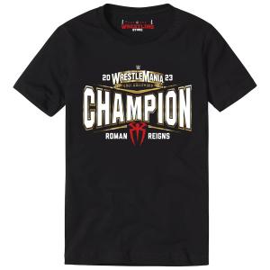 Men's Black Roman Reigns WrestleMania 39 Champion Digital T-Shirt